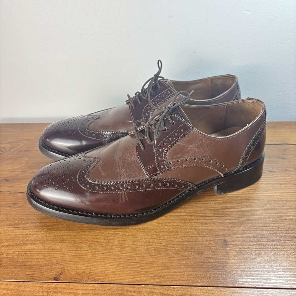 Samuel Windsor Mens 8.5 Wingtip Oxford Brogue Brown Mixed Leather Dress Shoes